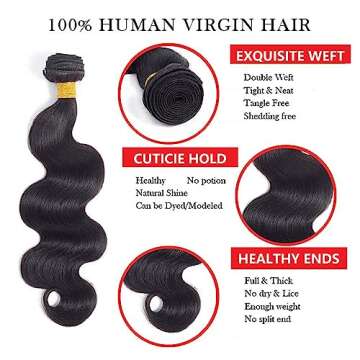 10A Grade Brazilian Virgin Body Wave Hair 3 Bundles (16" 18" 20", 300g) Brazilian Human Hair Body Wa...