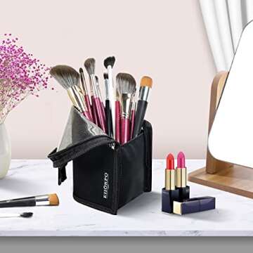EIIORPO Makeup Brush Organizer Bag Travel Cosmetic Holder Bag Waterproof Dust-free Pencil Cup Holder Case with Zipper