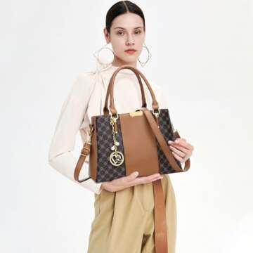 KKXIU 3 Zippered Compartments Purses and Handbags for Women Top Handle Satchel Shoulder Ladies Bags ...