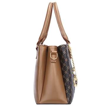 KKXIU 3 Zippered Compartments Purses and Handbags for Women Top Handle Satchel Shoulder Ladies Bags (C-brown flower pattern)