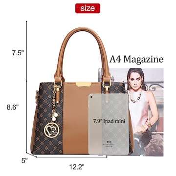KKXIU 3 Zippered Compartments Purses and Handbags for Women Top Handle Satchel Shoulder Ladies Bags (C-brown flower pattern)