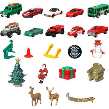 Matchbox Cars Advent Calendar: 10 Die-Cast Vehicles & Accessories, Festive Fun!