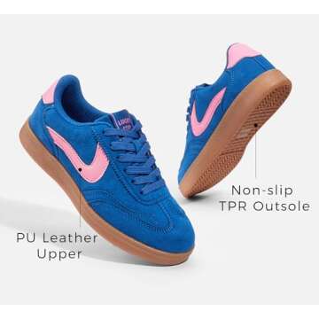 LUCKY STEP Women's Classic Fashion Casual Sneakers Skate Shoes No Slip Lace Up Walking Shoes(7 M US Royal)