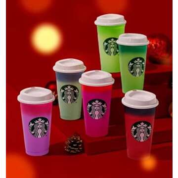 Starbucks Plastic Holiday 2021 Limited Color Changing Reusable Hot Cups with Lids - Set of 6