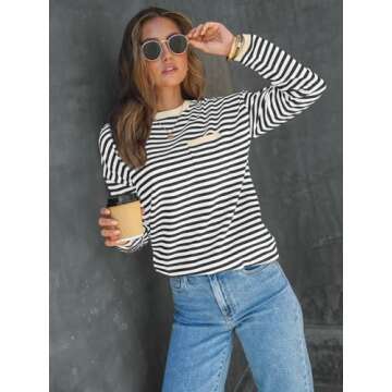 LILLUSORY Womens Sweaters 2025 Fall Fashion Striped Lightweight Oversized Ladies Cute Pullover Crewn...