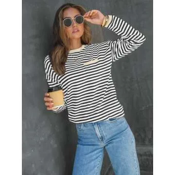 LILLUSORY Womens Sweaters 2025 Fall Fashion Striped Lightweight Oversized Ladies Cute Pullover Crewn...