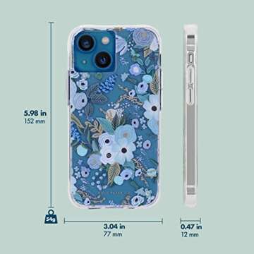 Rifle Paper Co. iPhone 13 Case for Women [10ft Drop Protection] [Wireless Charging] Floral Print Phone Case for iPhone 13, Slim iPhone Case, Anti Scratch, Shock Absorbing Materials - Garden Party Blue