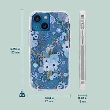 Rifle Paper Co. iPhone 13 Case for Women [10ft Drop Protection] [Wireless Charging] Floral Print Phone Case for iPhone 13, Slim iPhone Case, Anti Scratch, Shock Absorbing Materials - Garden Party Blue