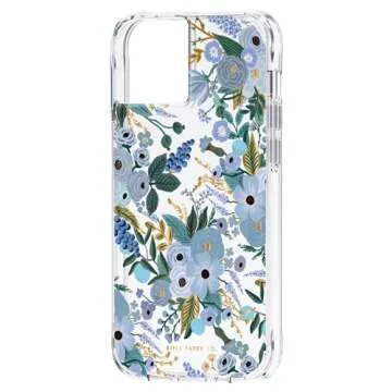 Rifle Paper Co. iPhone 13 Case for Women [10ft Drop Protection] [Wireless Charging] Floral Print Phone Case for iPhone 13, Slim iPhone Case, Anti Scratch, Shock Absorbing Materials - Garden Party Blue