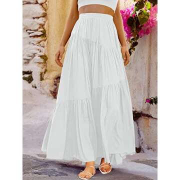 ANRABESS Women’s Boho Elastic High Waist Pleated A-Line Flowy Swing Asymmetric Tiered Maxi Long Sk...