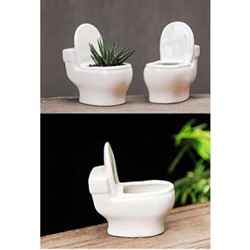 MONMOB Ceramic White Toilet Plant Pot/Bonsai Pot/Flower Pot/Succulent Planter 4.6" Ideal Gifts for Women, Mom or Birthdays