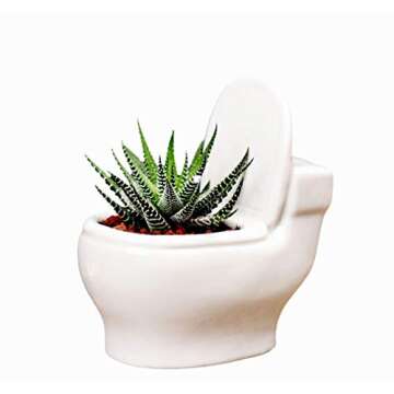 MONMOB Ceramic White Toilet Plant Pot/Bonsai Pot/Flower Pot/Succulent Planter 4.6" Ideal Gifts for Women, Mom or Birthdays