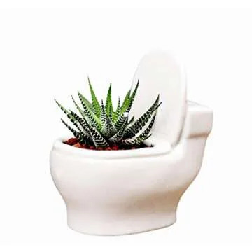 MONMOB Ceramic White Toilet Plant Pot/Bonsai Pot/Flower Pot/Succulent Planter 4.6" Ideal Gifts for Women, Mom or Birthdays