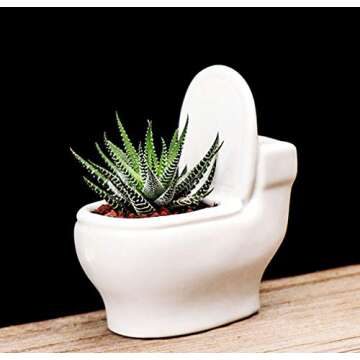 MONMOB Ceramic White Toilet Plant Pot/Bonsai Pot/Flower Pot/Succulent Planter 4.6" Ideal Gifts for Women, Mom or Birthdays