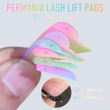 PERMANIA Lash Lift Pads, 12 Piece/6 Sizes Liquid Silicone Lash Lift Rods with 'C' Curl Super Soft & ...