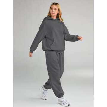 AUTOMET Sweatsuits Women 2 Piece Outfit Lounge Two Piece Sets Fall Fashion 2025 Tracksuits Oversized Sweatshirt and Sweatpants Casual Teen Girls Clothing BlackGrey M