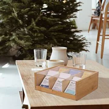 HTB Tea Bag Organizer Bamboo Gift Box for Tea Lovers