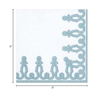 Caspari Dessin Passementerie Paper Linen Cocktail Napkins in Stone Blue - 15 Count