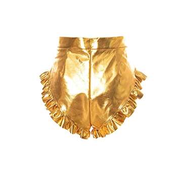 High Waist Ruffle Shorts for Women Shiny Metallic Shorts Sparkly Yoga Hot Shorts Y2K 90s Stylish Bodycon Night Out Club Pants (Golden, Small)