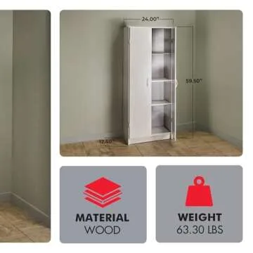 ClosetMaid Pantry Cabinet Cupboard with 2 Doors, Adjustable Shelves, Standing, Storage for Kitchen, Laundry or Utility Room, White