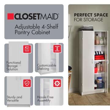 ClosetMaid Pantry Cabinet Cupboard with 2 Doors, Adjustable Shelves, Standing, Storage for Kitchen, Laundry or Utility Room, White