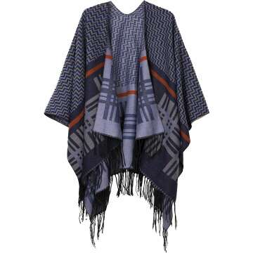 Urban CoCo Women's Printed Tassel Poncho Cape Shawl Wrap - Boho Chic Style