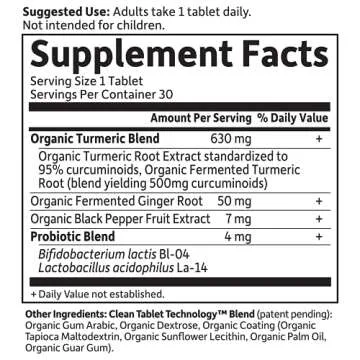 Garden of Life Organics Maximum Strength Turmeric Joints & Mobility Support 30 Tablets - 500mg Curcumin (95% Curcuminoids) Black Pepper - Organic Non-GMO Vegan & Gluten Free Herbal Supplements