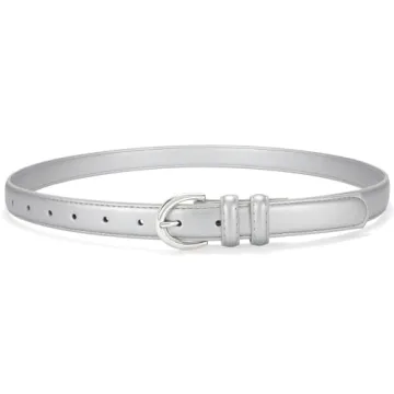 SANSTHS Women Leather Belt for Jeans Fashion Ladies Dress Belt with Silver Buckle