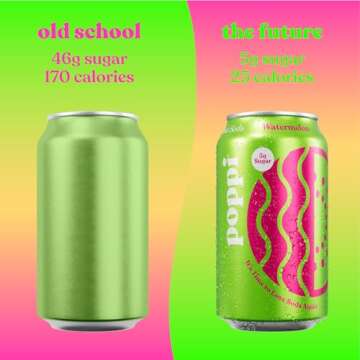 Poppi Sparkling Prebiotic Soda Beverage with Apple Cider Vinegar, Seltzer Water and Fruit Juice, Watermelon Flavor, 12 oz, Pack of 12, Packaging May Vary