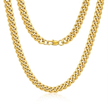 Jewlpire Gold Chain for Men Women, 10mm Mens Necklace Cuban Link Chain for Men 18K Gold Plated Mens ...