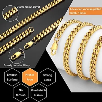 Jewlpire Gold Chain for Men Women, 10mm Mens Necklace Cuban Link Chain for Men 18K Gold Plated Mens Gold Chain, Gold Chain 18 Inch