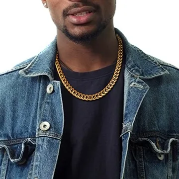 Jewlpire Gold Chain for Men Women, 10mm Mens Necklace Cuban Link Chain for Men 18K Gold Plated Mens Gold Chain, Gold Chain 18 Inch