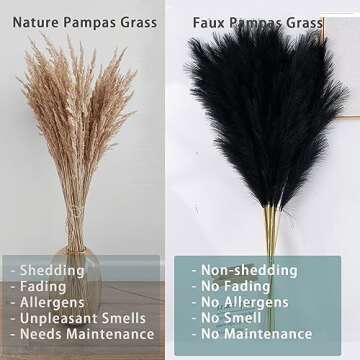 Wttisel 38" 10 Stems Pampas Grass Tall - Black Faux Pampas Grass Artificial Tall Pampas Grass Bouquet Flower Arrangement and Vase Filler for Boho Home Wedding Mothers Day Decoration