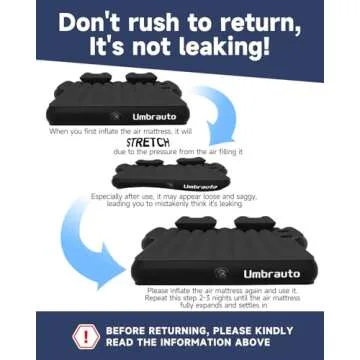 Umbrauto Mattress for Tesla Model Y: Inflatable Camping Air Mattress for SUV Travel, Portable Flocking Surface Sleeping Pad with Air Pump, Repair Patch, Storage Bag, Black