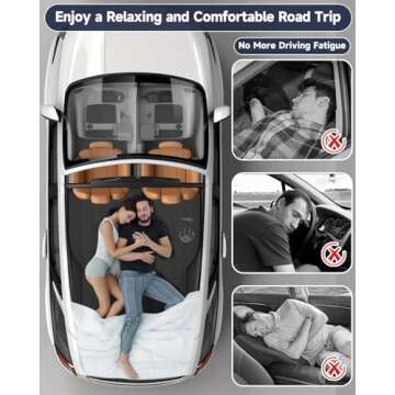 Umbrauto Mattress for Tesla Model Y: Inflatable Camping Air Mattress for SUV Travel, Portable Flocking Surface Sleeping Pad with Air Pump, Repair Patch, Storage Bag, Black