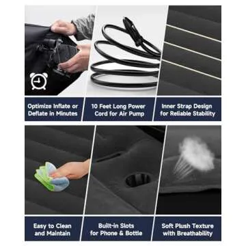 Umbrauto Mattress for Tesla Model Y: Inflatable Camping Air Mattress for SUV Travel, Portable Flocking Surface Sleeping Pad with Air Pump, Repair Patch, Storage Bag, Black