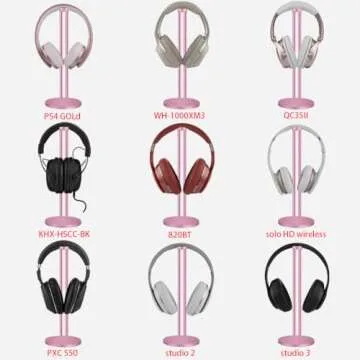 Geekria Aluminum Alloy Headphones Holder for Over-Ear Headphones, Gaming Headset Holder, Desk Display Hanger with Solid Heavy Base, Compatible with HyperX, Bose, Sony, Sennheiser (Rose Gold)