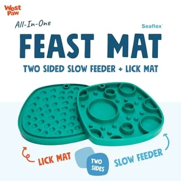 West Paw Seaflex Bubbles Feast Mat – All-in-One, Slow Feeder, Lick Mat – Encourages Foraging & Food Exploration - Engages Picky Eaters & Slow Feeding - Versatile – Easy to Clean, Non-Toxic - Kelp