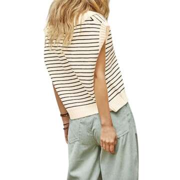 Yousify Spring Tops for Women 2025 Trendy Basic Sweater Vests Loose Fit V Neck Tanks Beige XL