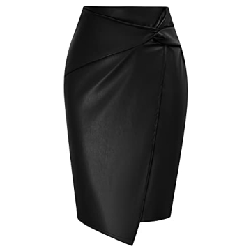 Kate Kasin Women's Leather Pencil Skirt - Vibrant Red Style for Any Occasion