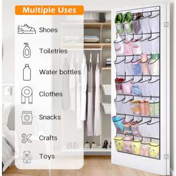 MISSLO 35 Large Pockets Over The Door Shoe Organizer Sturdy Oxford Fabric Hanging Shoe Rack for Door Mesh Closet Shoe Holder Hanger, White
