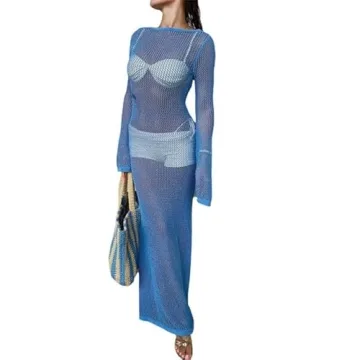 Women Y2K Crochet Maxi Cover Up Dress - Chic Beachwear