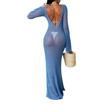 Women Y2K Crochet Maxi Cover Up Dress - Chic Beachwear