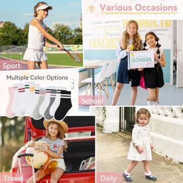 American Trends Retro Crew Socks: 4 Pairs Girls Socks 4-6 Years Old Cute Striped Socks - Pink/White Hearts Stripes Kids Socks