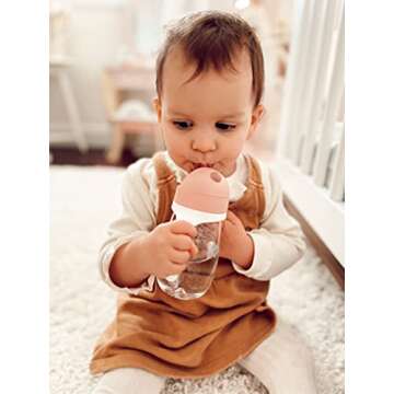 Beaba Straw Sippy Cup, Toddler Baby Straw Cup with Removable Handles, Leak and Spill Proof, BPA Phthalate Free, 8+ months, 10 oz, (Rose)