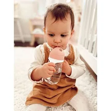 Beaba Straw Sippy Cup, Toddler Baby Straw Cup with Removable Handles, Leak and Spill Proof, BPA Phthalate Free, 8+ months, 10 oz, (Rose)