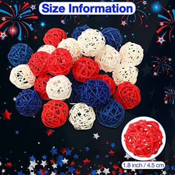 45 Pieces 4th of July Rattan Balls Red White and Blue Wicker Balls 1.8 Inch Decorative Balls for Centerpiece Bowls Sphere Orb Filler Decor Natural Rattan Ball Decorations Vase Ornament for Table