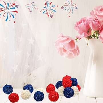 45 Pieces 4th of July Rattan Balls Red White and Blue Wicker Balls 1.8 Inch Decorative Balls for Centerpiece Bowls Sphere Orb Filler Decor Natural Rattan Ball Decorations Vase Ornament for Table
