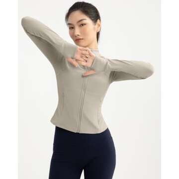 Lightweight Full Zip Yoga Jacket for Women with Pockets
