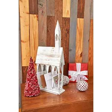 GALLERIE II 24" Rustic White Church Christmas Card Distressed Wood Mail Holder Xmas Festive Winter Holidays Table Tabletop Seasons Greetings Family Spiritual Wooden Home Decor Decoration Cream